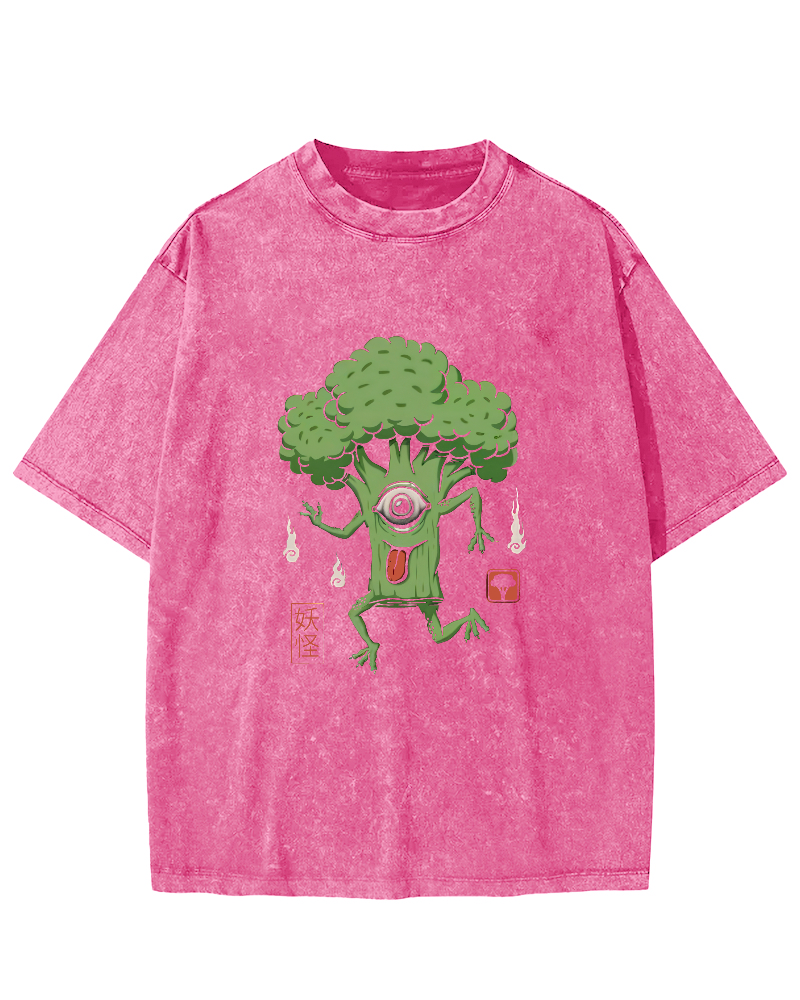 Abstract Cartoon Cauliflower Pattern Japanese Style Vintage Distressed T-shirt-Zazasy