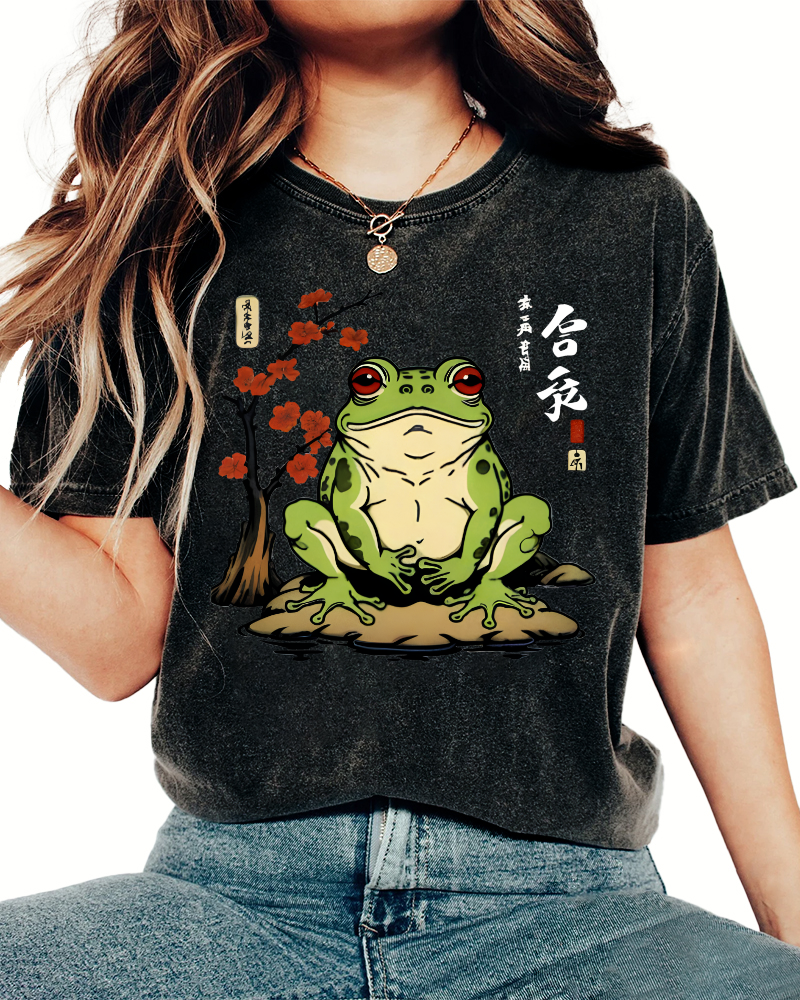 Frog From The Edo Period Vintage Washed T-shirt-Zazasy