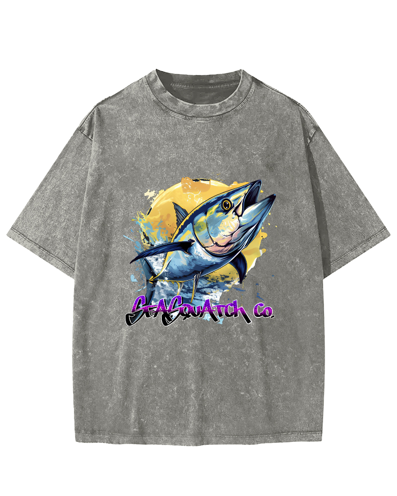 Japanese Tuna Pattern Vintage Distressed T-shirt-Zazasy