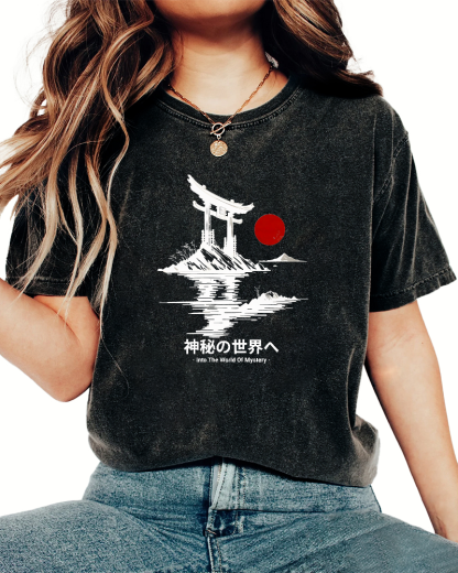 Japanese Sunrise Pattern Vintage Distressed T-shirt-Zazasy