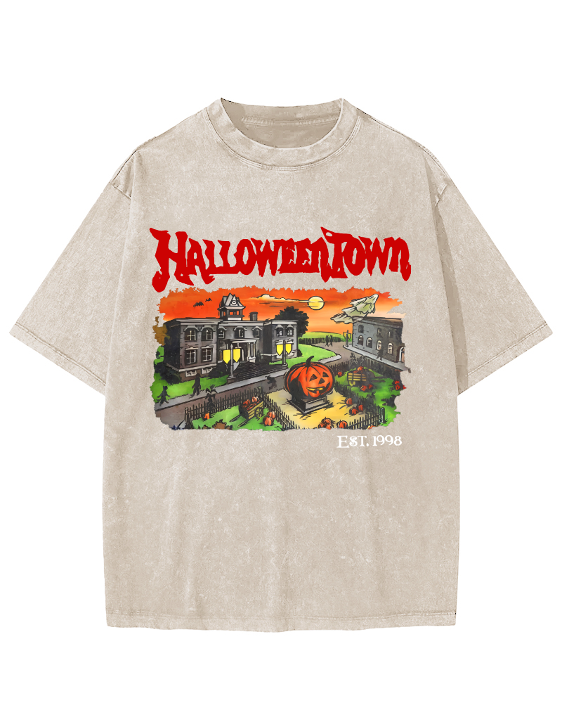 Halloween Town Vintage Washed T-shirt-Zazasy
