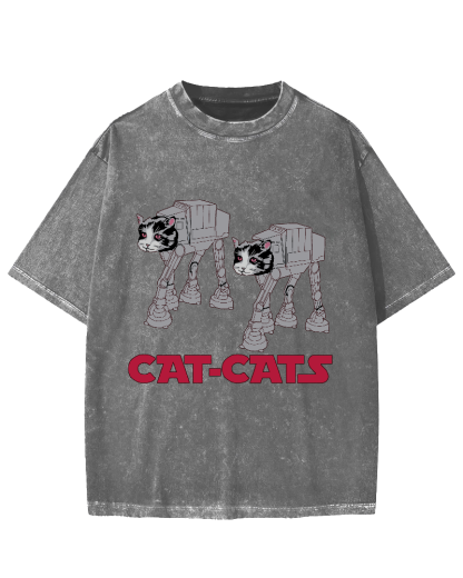 Walking Robot Cat Vintage Washed T-shirt