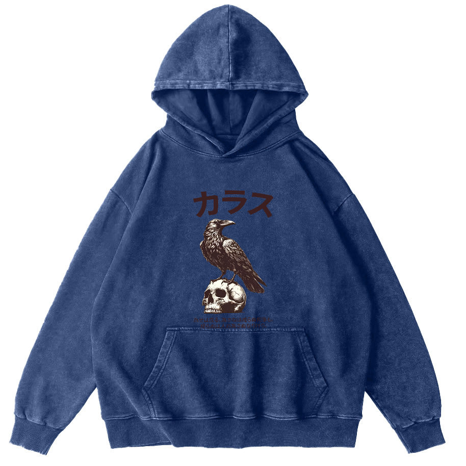 Crow Pattern Japanese Style Vintage Distressed Hoodie-Zazasy