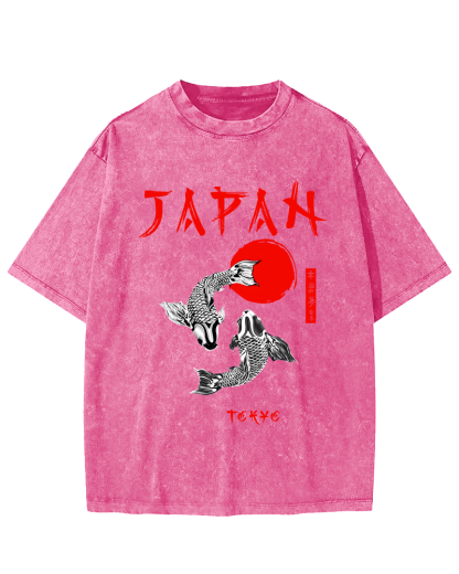 Japanese Koi Fish Vintage Distressed T-shirt-Zazasy