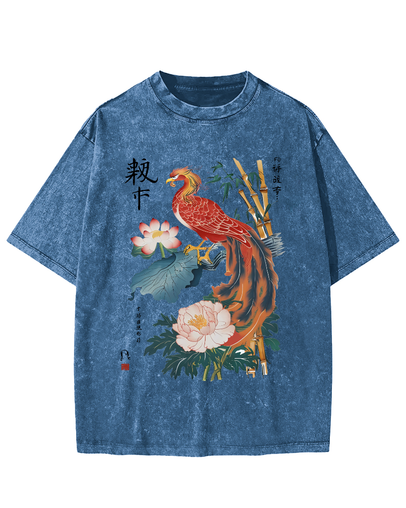 Proud Peacock Japanese Style Vintage Distressed T-shirt-Zazasy
