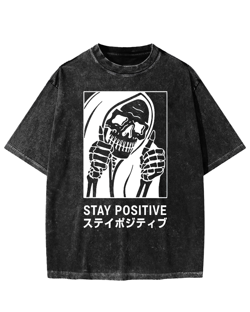 Stay Positive Skeleton Vintage Washed T-shirt
