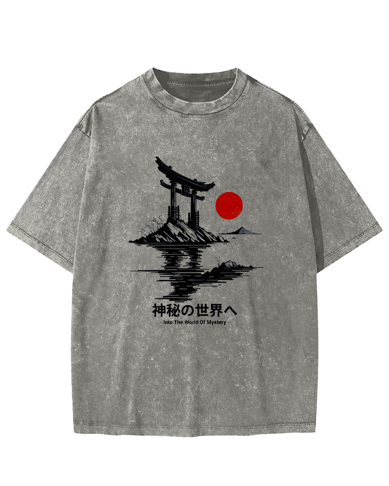 Japanese Sunrise Pattern Vintage Distressed T-shirt-Zazasy