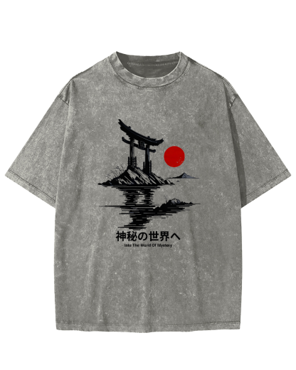Japanese Sunrise Pattern Vintage Distressed T-shirt-Zazasy