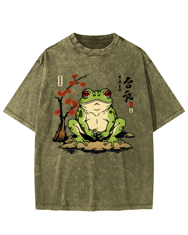 Frog From The Edo Period Vintage Washed T-shirt-Zazasy