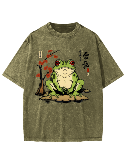 Frog From The Edo Period Vintage Washed T-shirt-Zazasy