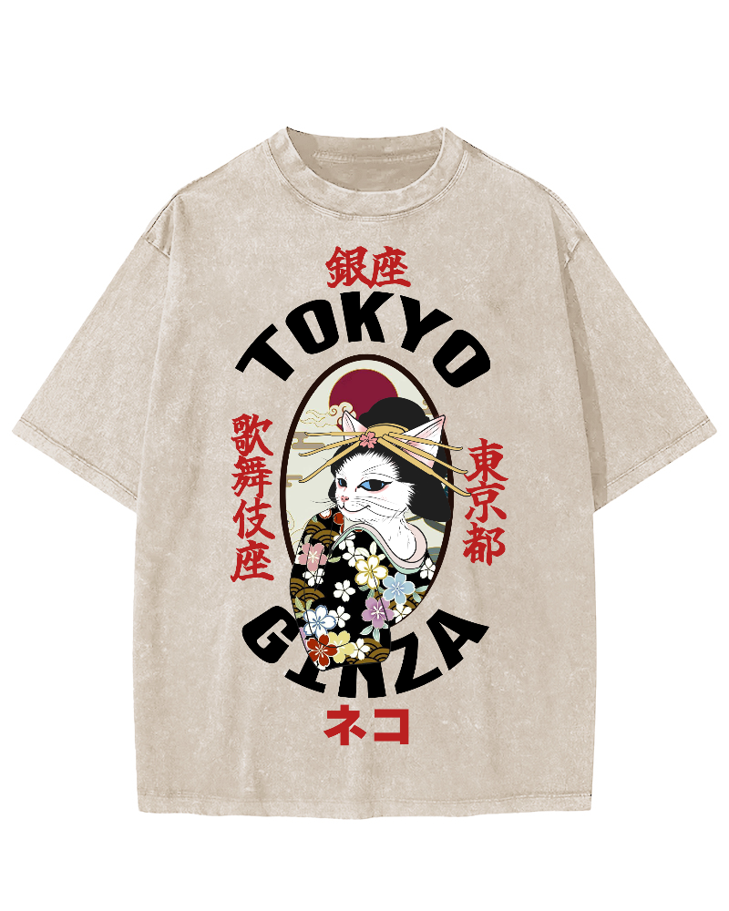 Tokyo Kabuki Cat Vintage Washed T-shirt