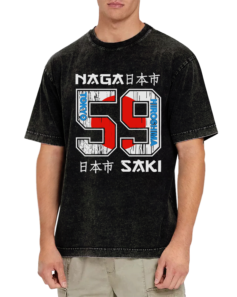 Number 59 in Japan City Vintage Washed T-shirt-Zazasy