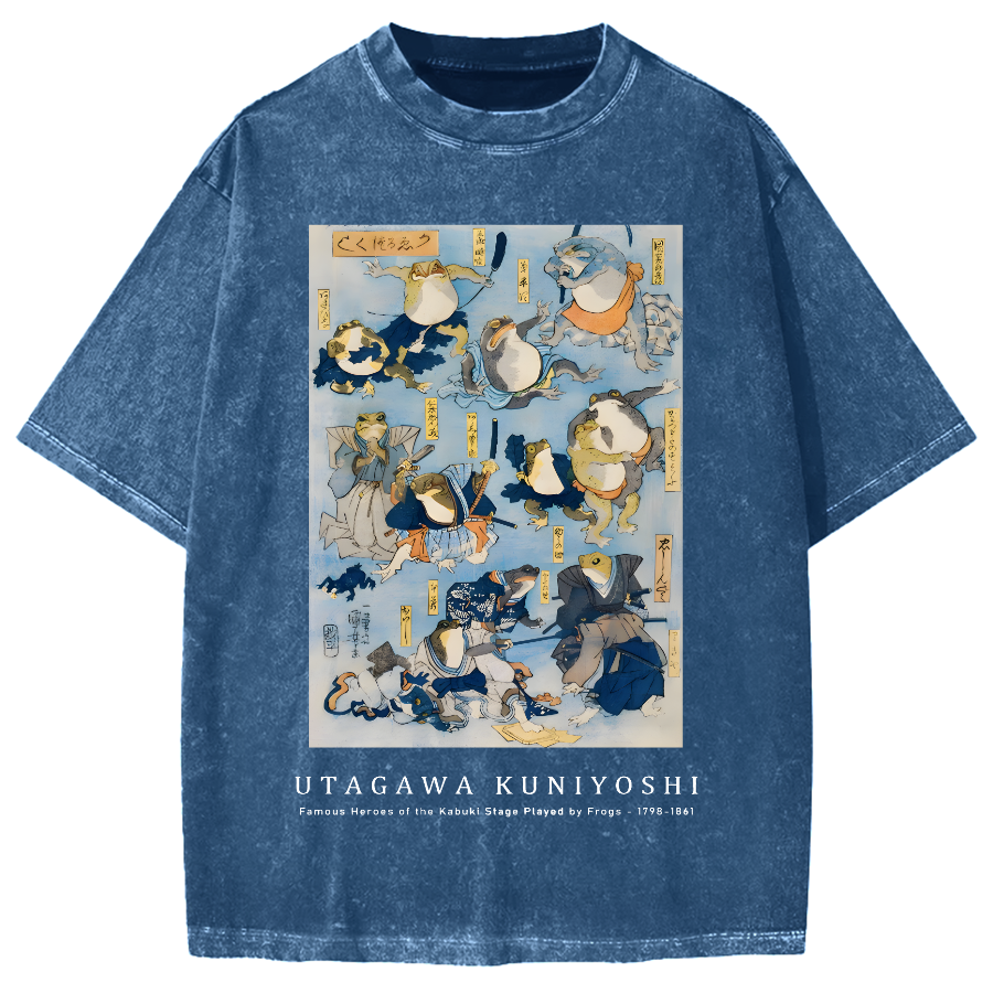 Utagawa Kuniyoshi Frogs Vintage Wash Japanese Design Vintage Washed T-shirt