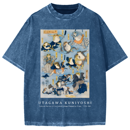 Utagawa Kuniyoshi Frogs Vintage Wash Japanese Design Vintage Washed T-shirt