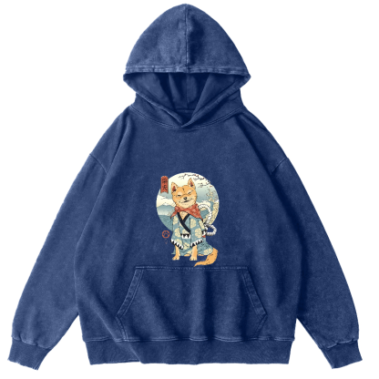 Samurai Shiba Dog Japanese Vintage Distressed Hoodie-Zazasy