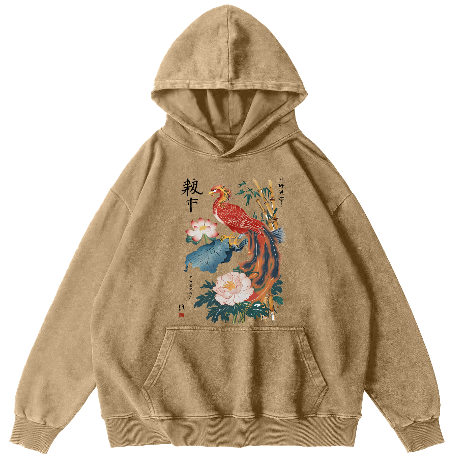Proud Peacock Japanese Style Vintage Distressed Hoodie-Zazasy