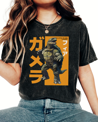 Crocodile Turtle Japanese Style Vintage Washed T-shirt-Zazasy