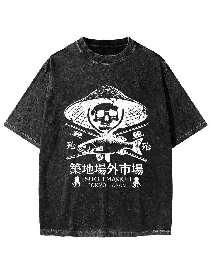 Off Site Market of Tsukiji Vintage Washed T-shirt-Zazasy