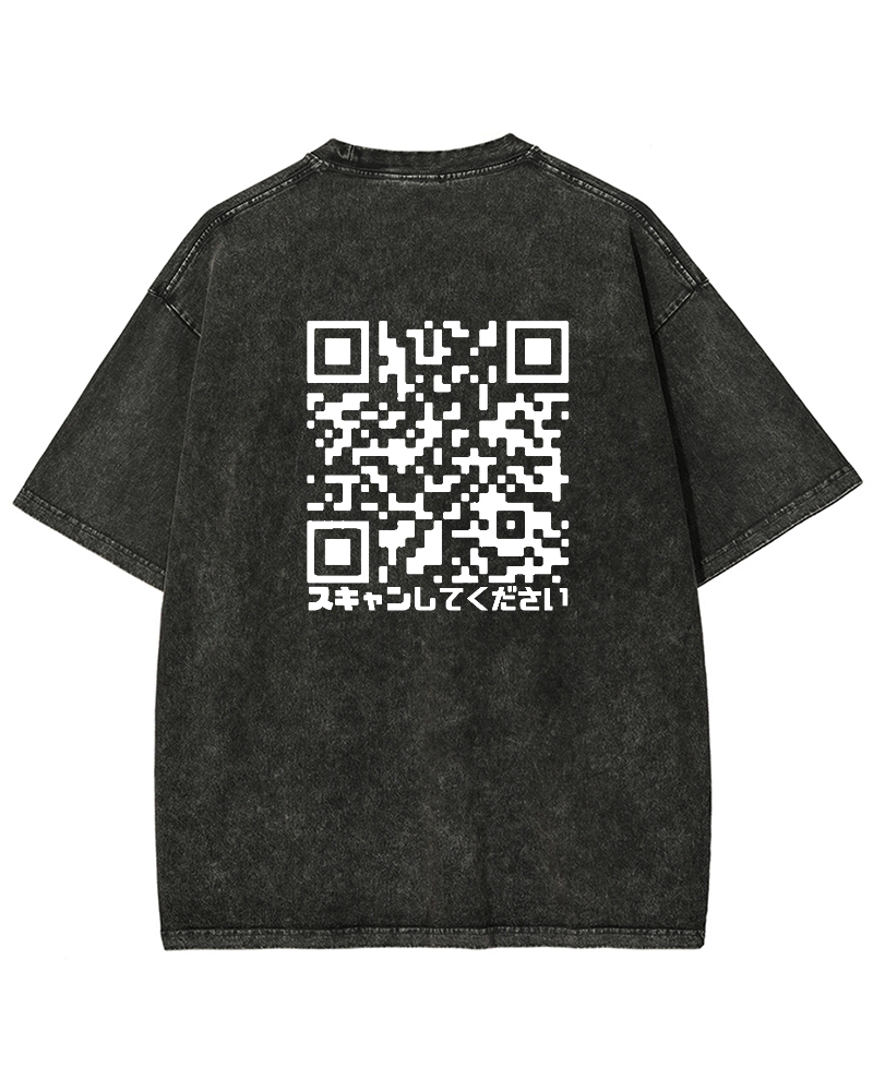Funny QRcode Back printing Vintage Washed T-shirt