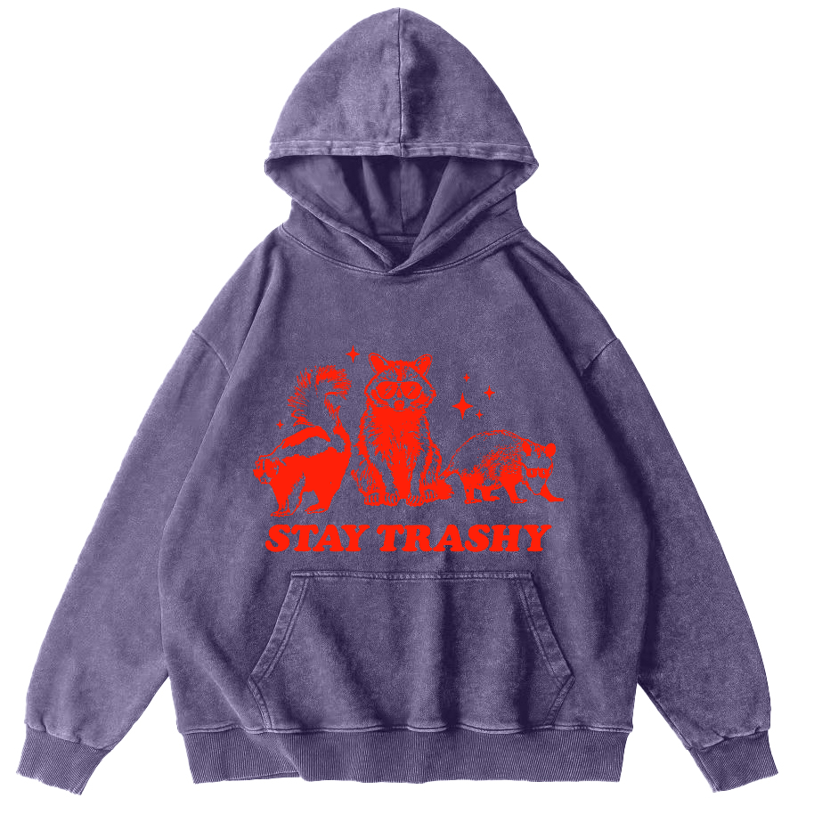 Stay Trashy Vintage Washed Hoodie-Zazasy