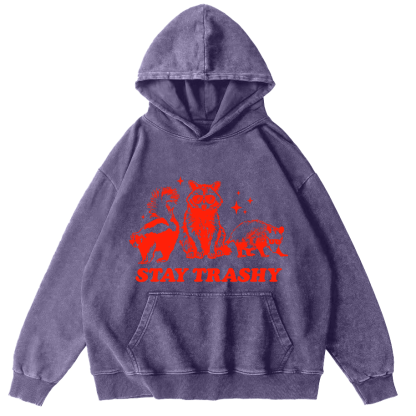 Stay Trashy Vintage Washed Hoodie-Zazasy