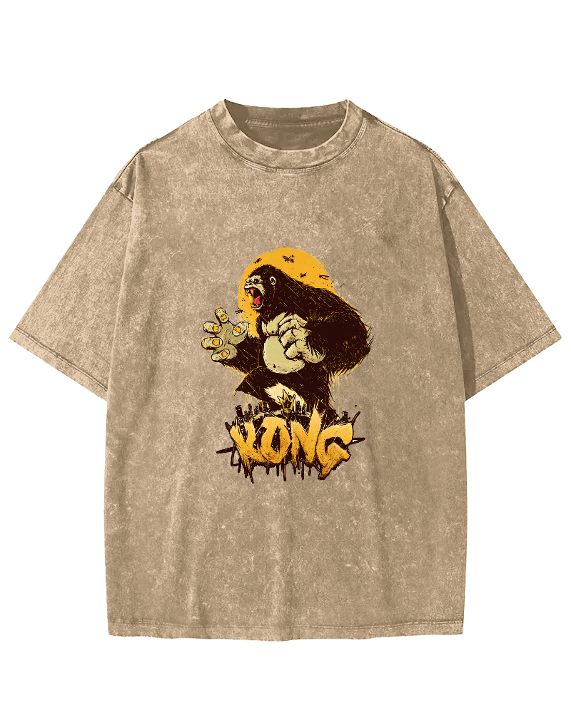 Retro Gorilla Pattern Vintage Distressed T-shirt-Zazasy
