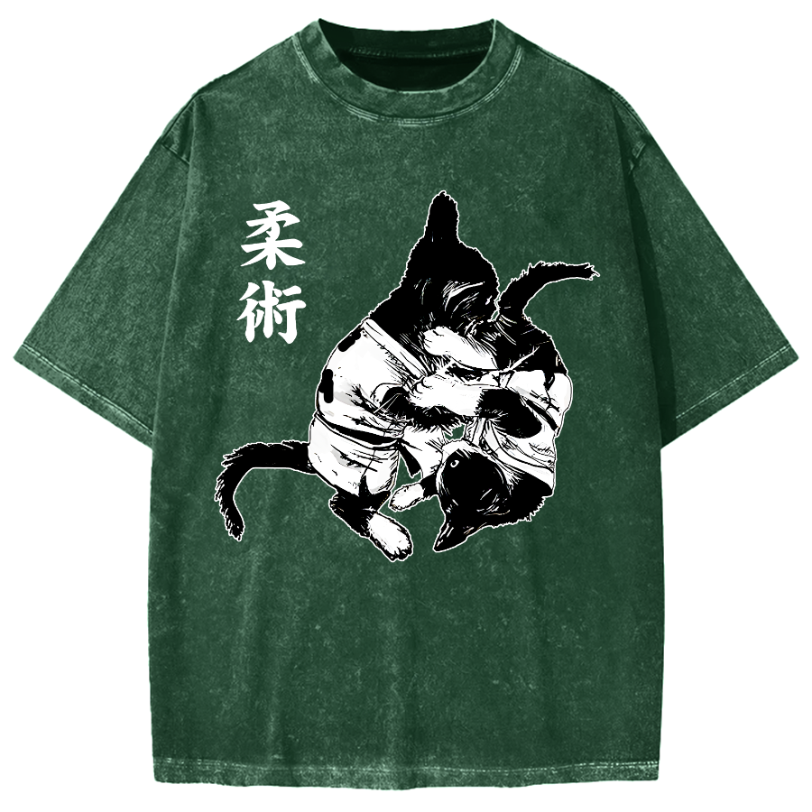 Jujutsu Cat Fight Kawaii Vintage Washed T-shirt