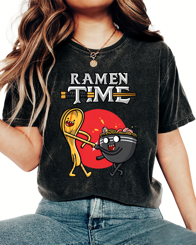 Ramen Time Japanese Vintage Washed T-shirt-Zazasy