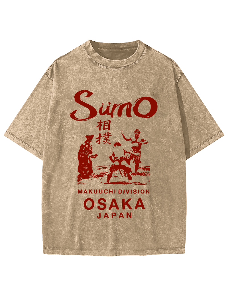 Sumo Wrestling in Japan Vintage Washed T-shirt-Zazasy