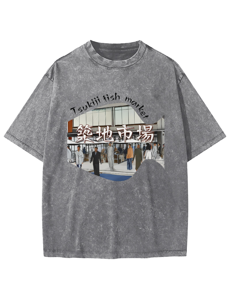 Tokyo Fish Market, Japan Vintage Washed T-shirt-Zazasy