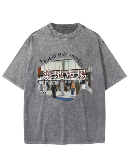 Tokyo Fish Market, Japan Vintage Washed T-shirt-Zazasy