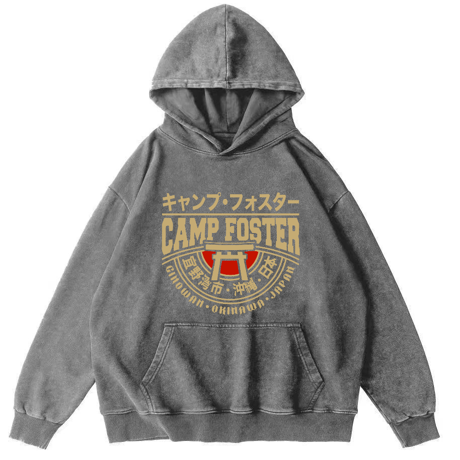 Japanese Okinawa Retro Style Vintage Washed Hoodie-Zazasy