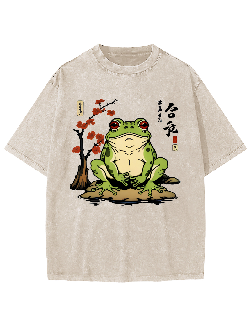 Frog From The Edo Period Vintage Washed T-shirt-Zazasy