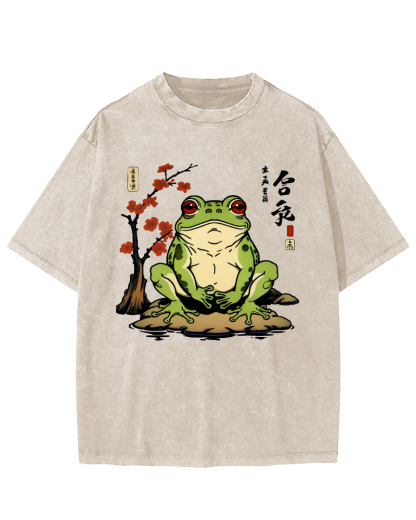 Frog From The Edo Period Vintage Washed T-shirt-Zazasy
