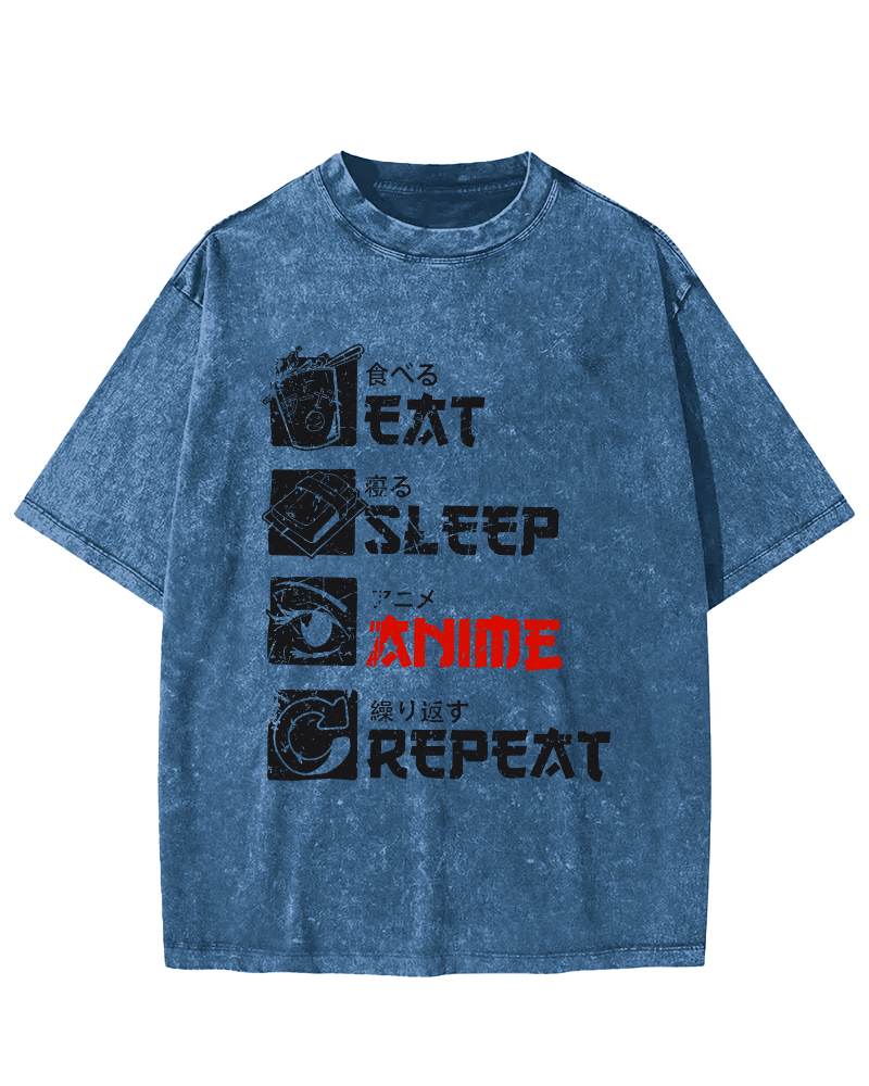 Daily Japanese Script Vintage Washed T-shirt-Zazasy