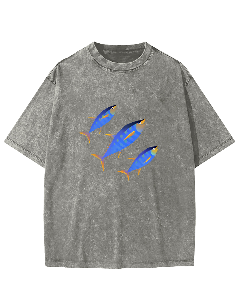 Abstract Tuna Pattern Vintage Distressed T-shirt-Zazasy
