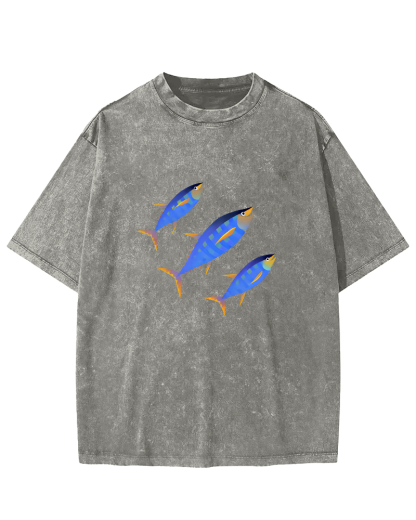 Abstract Tuna Pattern Vintage Distressed T-shirt-Zazasy