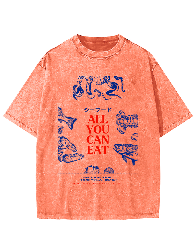 All You Can Eat Vintage Washed T-shirt-Zazasy