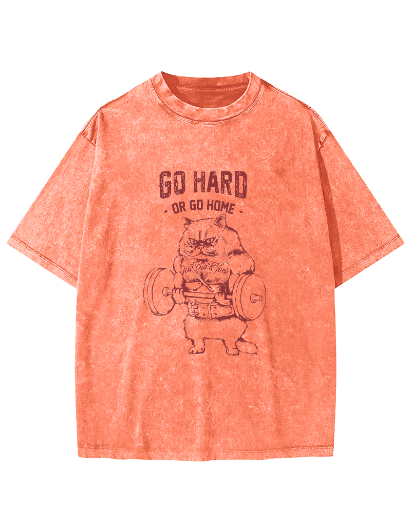Abstract Fitness Cat Japanese Wash T-shirt-Zazasy