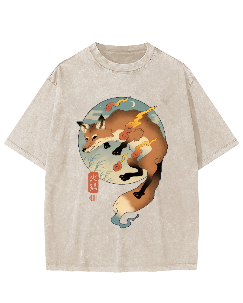 Firefox Pattern Japanese Style Vintage Distressed T-shirt-Zazasy
