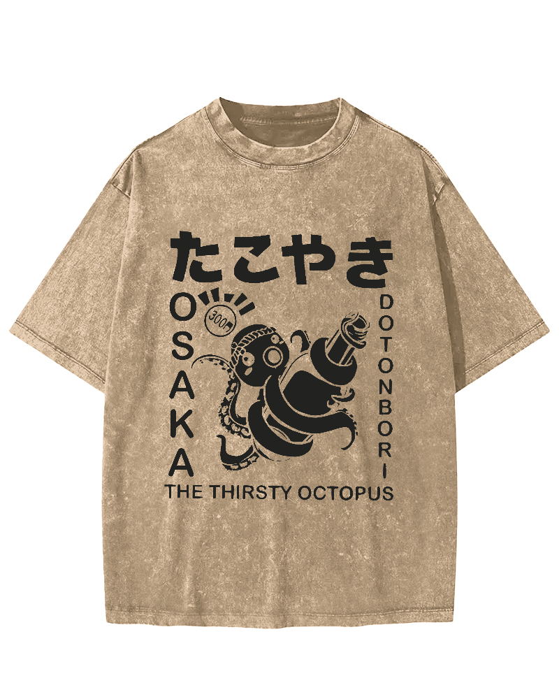 The Thirsty Octopus Vintage Washed T-shirt-Zazasy