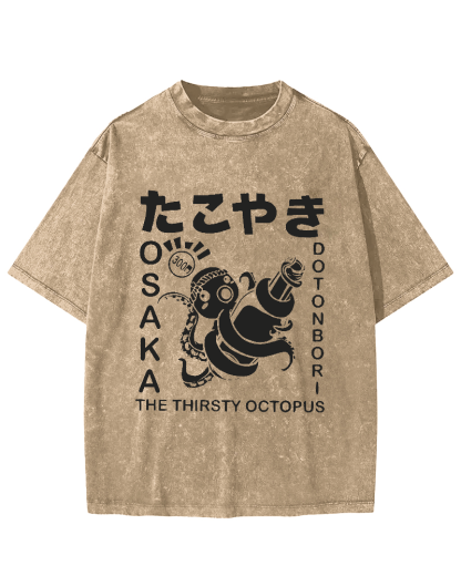 The Thirsty Octopus Vintage Washed T-shirt-Zazasy