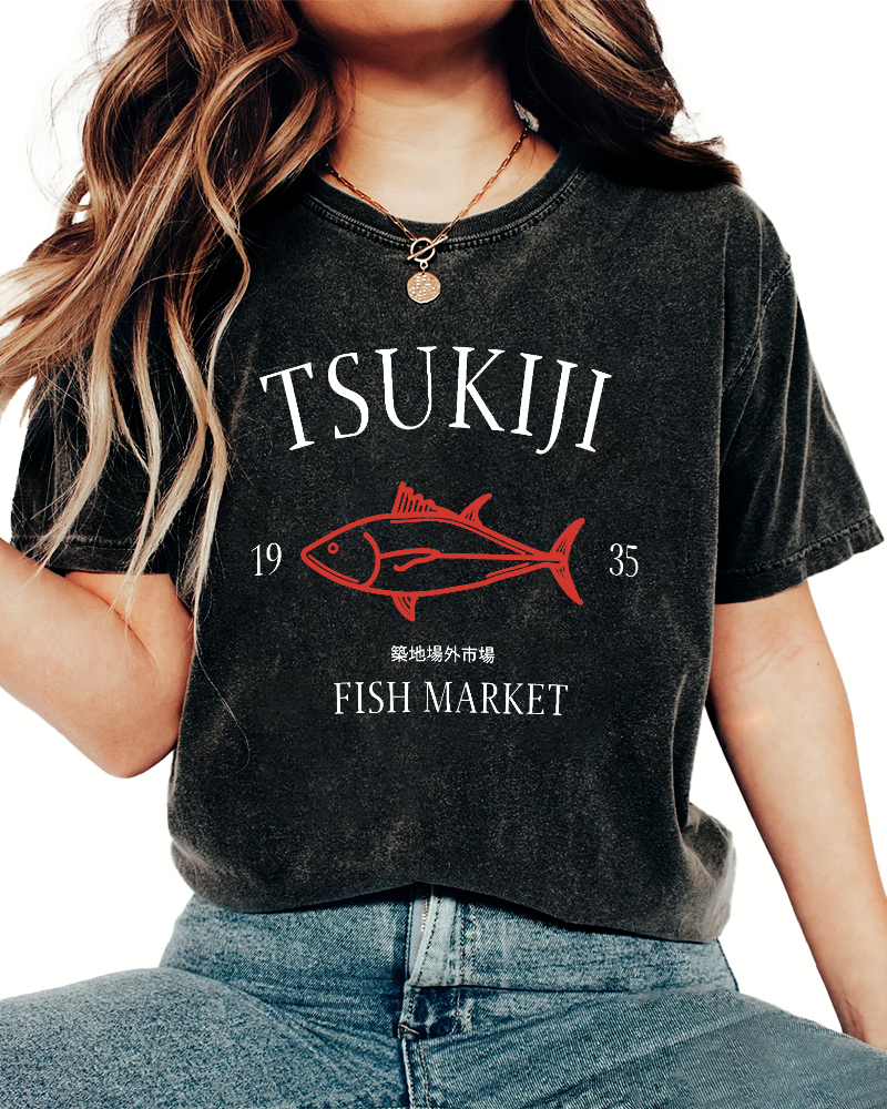 Japan's Tsukiji Off Market Vintage Washed T-shirt-Zazasy