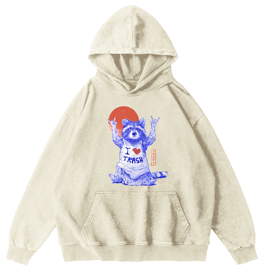 I Love Ttrash Raccoons, Japanese Style Vintage Distressed Hoodie-Zazasy