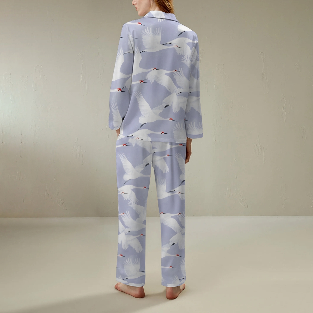 Japanese style crane group comfortable long sleeved shirt pajama set