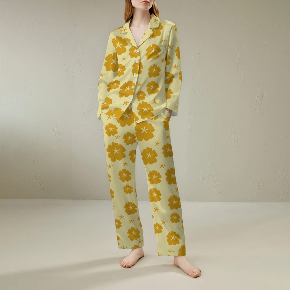 Japanese style floral comfortable long sleeved shirt and pajama set