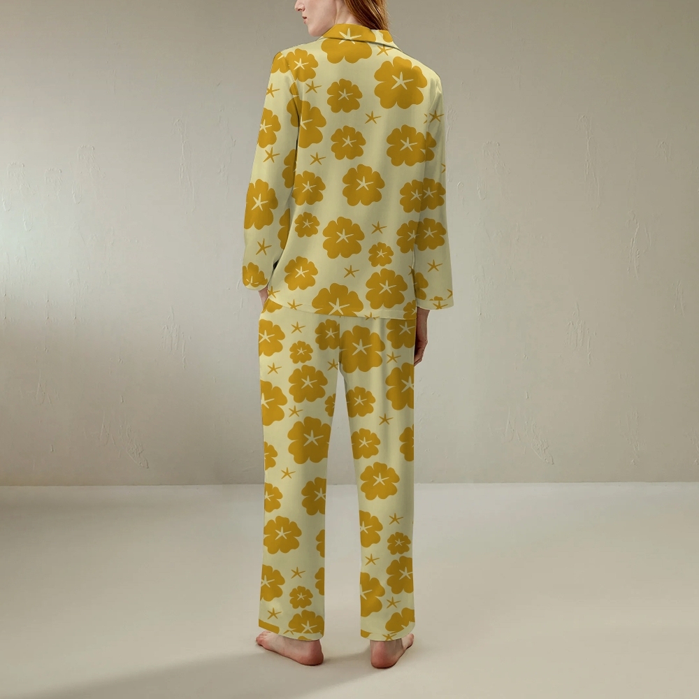 Japanese style floral comfortable long sleeved shirt and pajama set