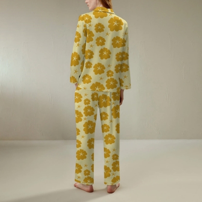 Japanese style floral comfortable long sleeved shirt and pajama set