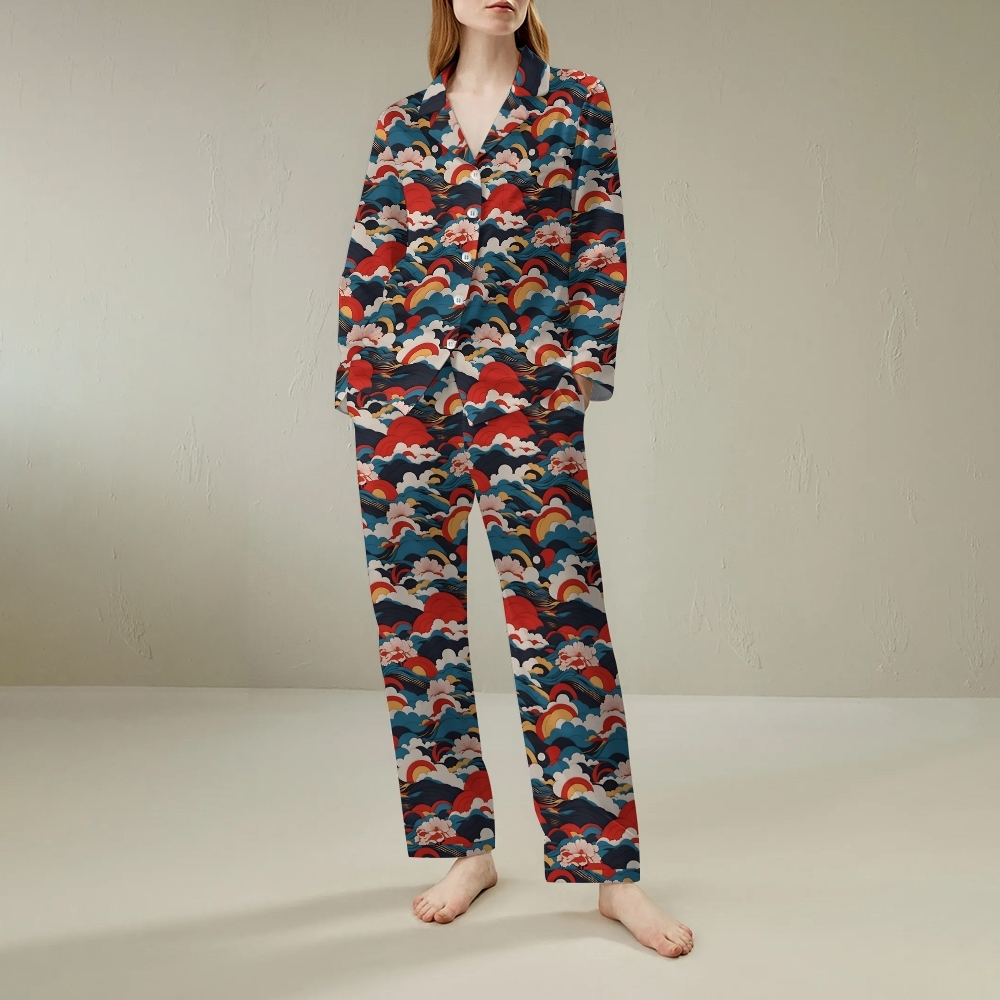 Japanese retro cloud sea long sleeved shirt pajama set