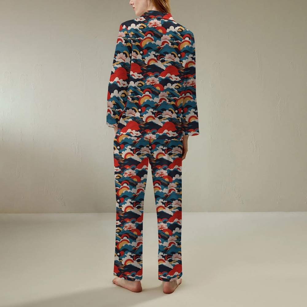 Japanese retro cloud sea long sleeved shirt pajama set